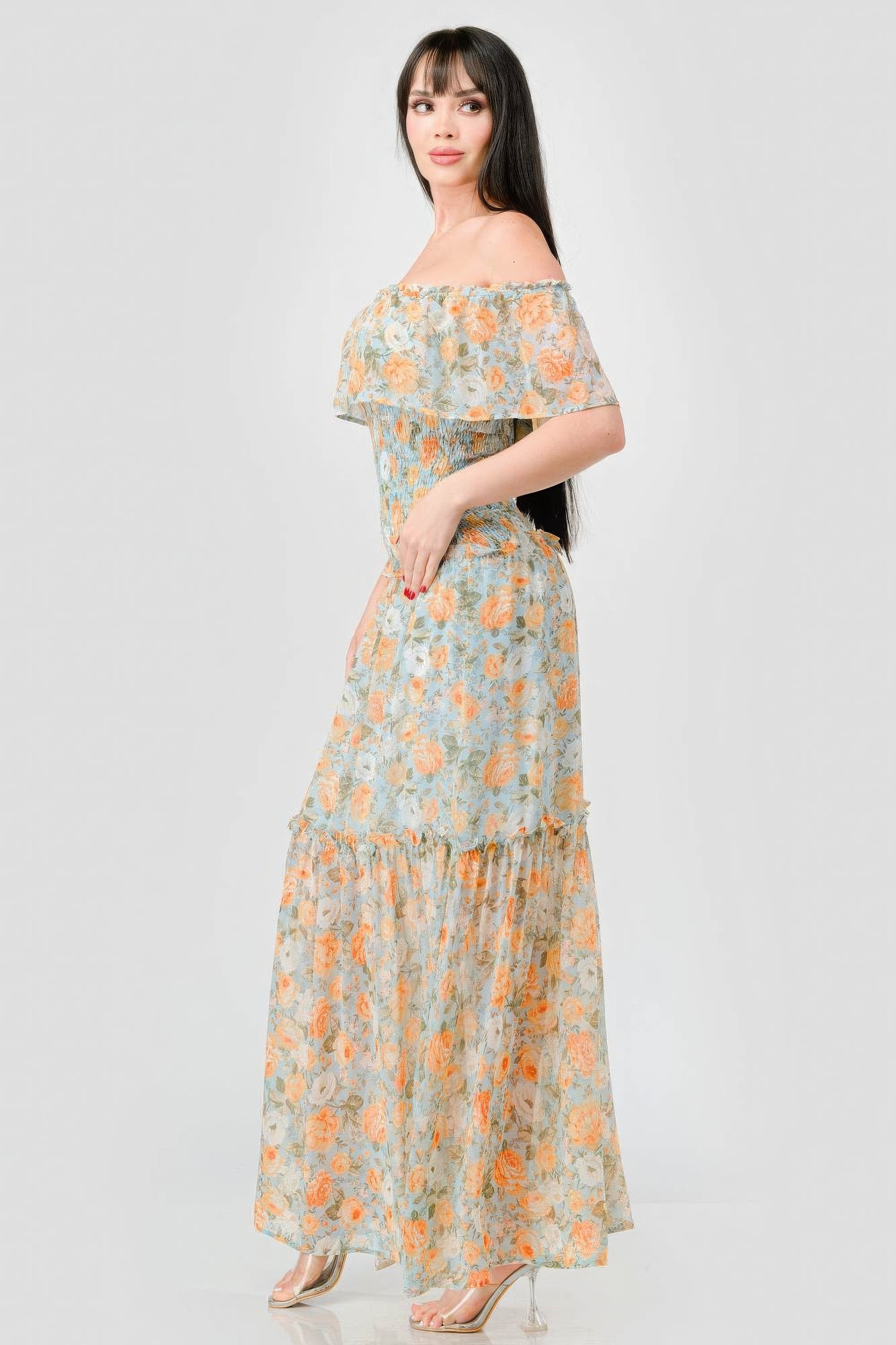 Chic Boho Ruffled Off-Shoulder Maxi Dress - Floral Summer Style