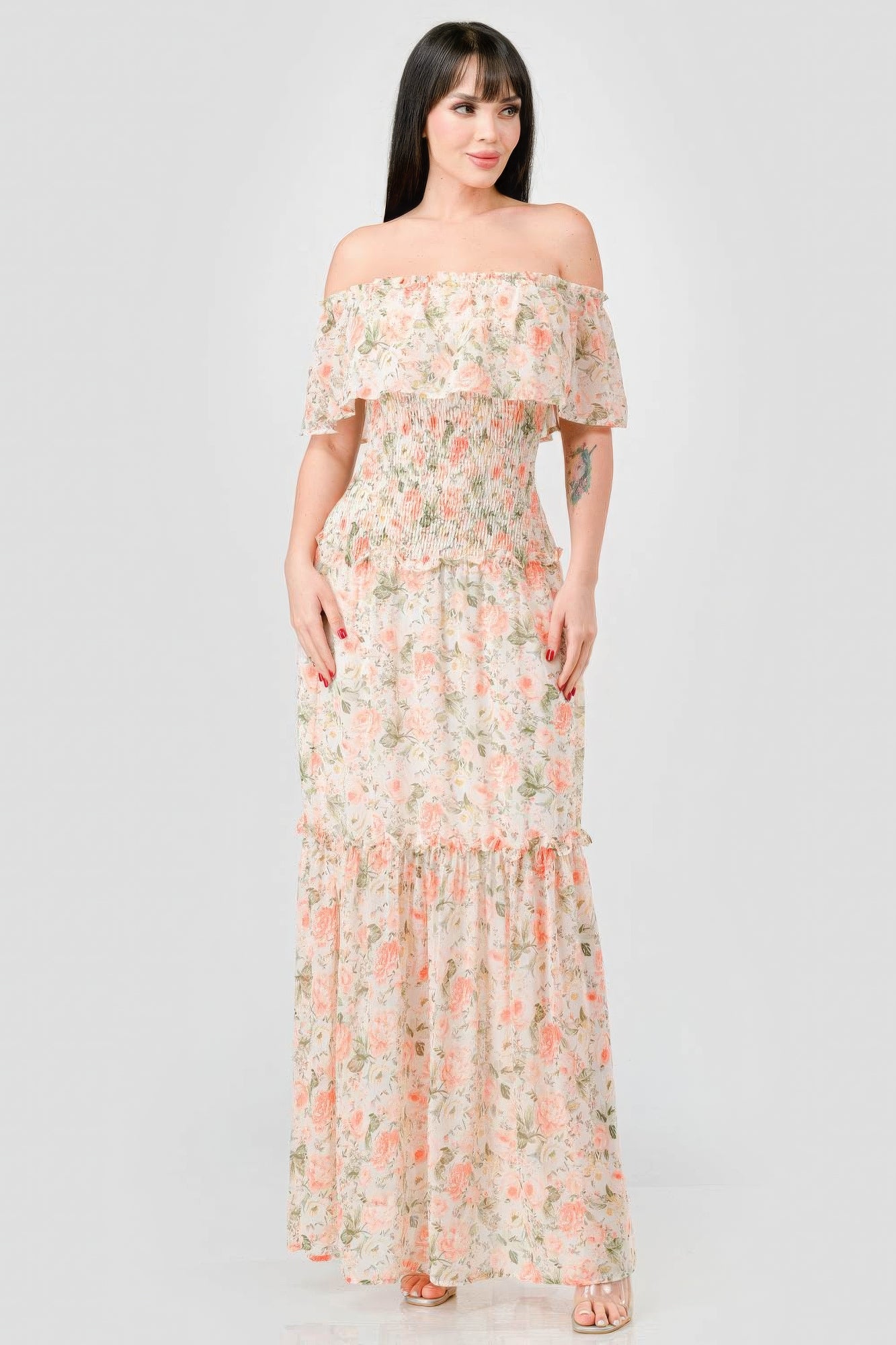 Chic Boho Ruffled Off-Shoulder Maxi Dress - Floral Summer Style