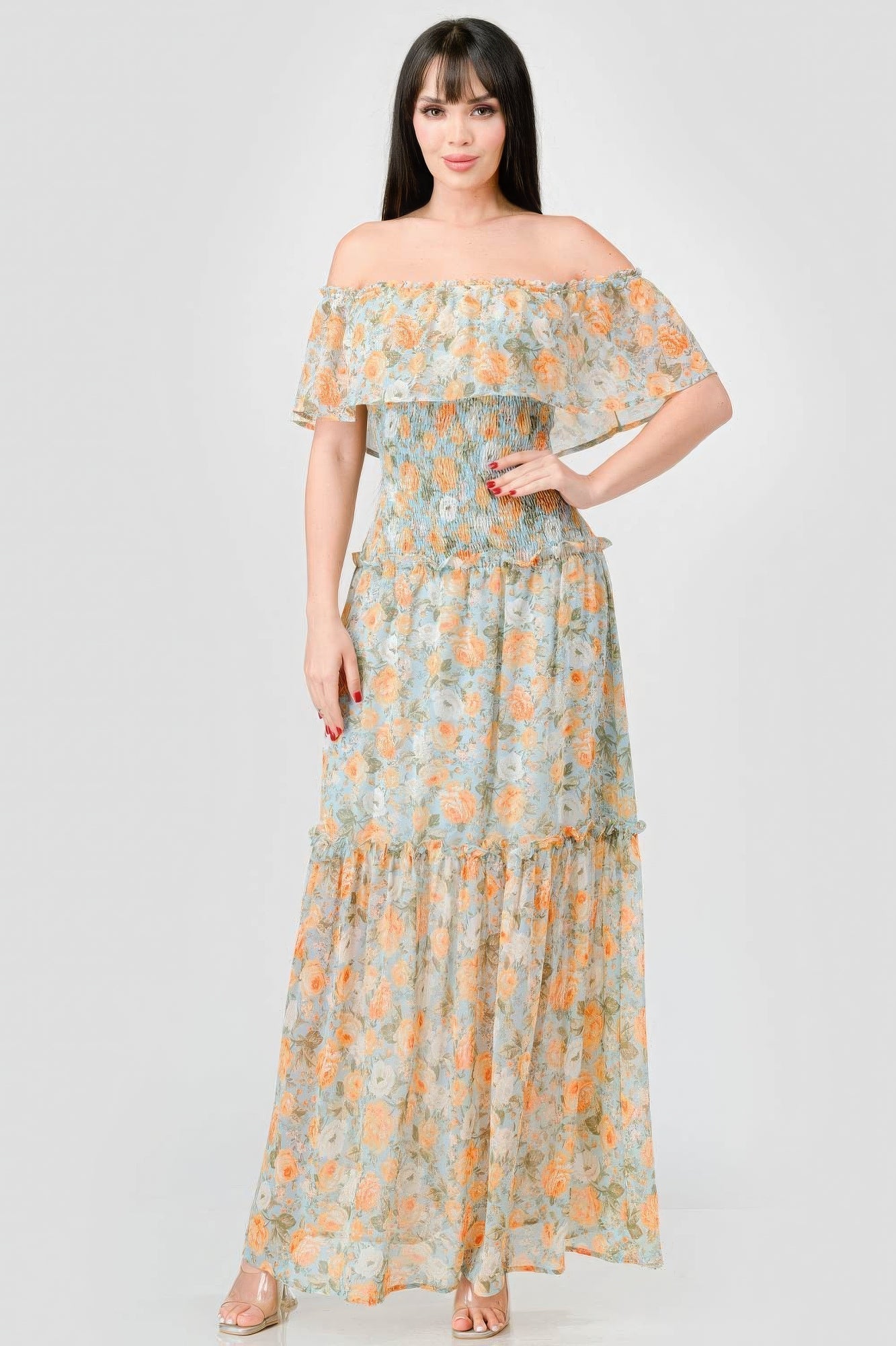 Chic Boho Ruffled Off-Shoulder Maxi Dress - Floral Summer Style