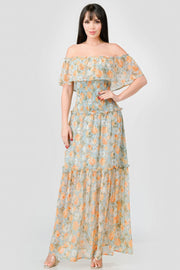 Chic Boho Ruffled Off-Shoulder Maxi Dress - Floral Summer Style