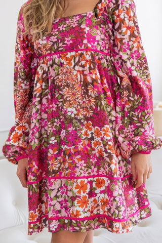 Trendy Dark Pink Floral Mini Dress - Women's Chic Fashion