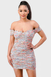 Chic Off Shoulder Mini Dress - Floral Print Sweetheart Design