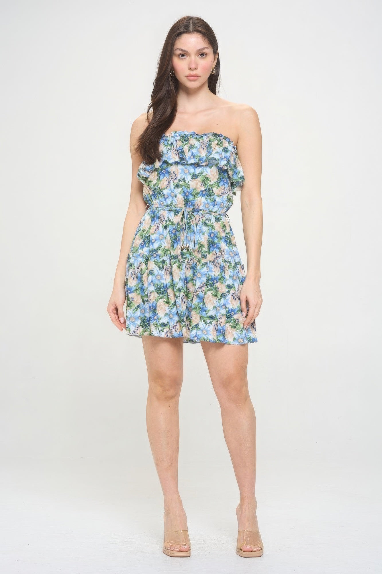 Chic Summer Mini Dress - Berry Flower Ruffle Tube Top