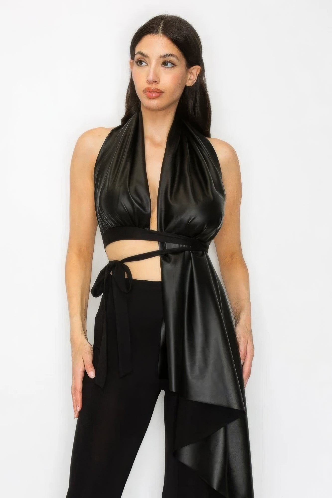 Chic Women's Faux Leather Top & Pants Set - Fashion Trend