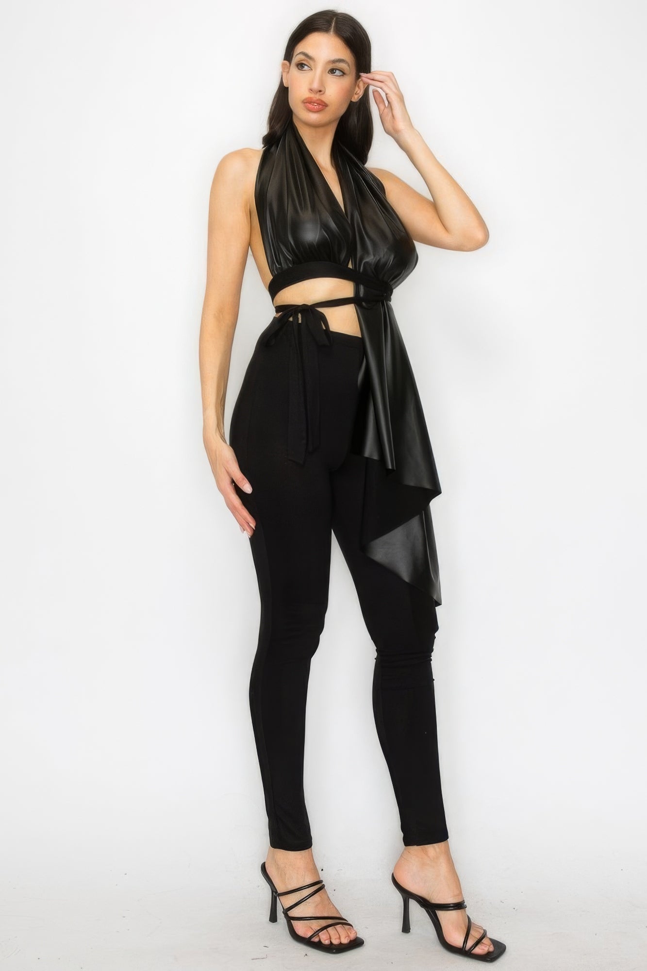 Chic Women's Faux Leather Top & Pants Set - Fashion Trend