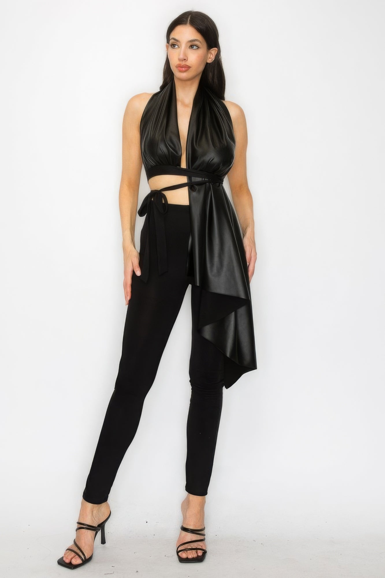 Chic Women's Faux Leather Top & Pants Set - Fashion Trend