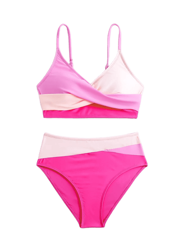 Color Block Bikini Set | Wrap Front Push-Up Two Piece Swimsuit | High Waist