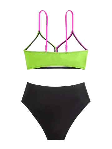 Color Block Bikini Set | Wrap Front Push-Up Two Piece Swimsuit | High Waist