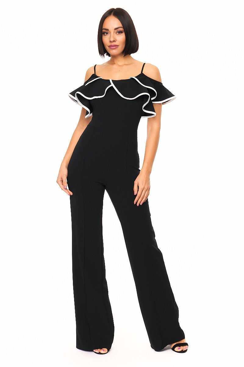 Color Block Binding Detail Jumpsuit-Black