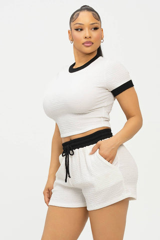 Color Block Contrast Top And Shorts Set