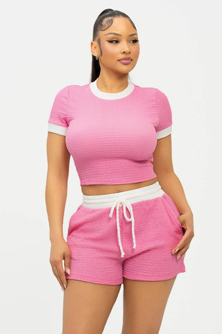 Color Block Contrast Top And Shorts Set