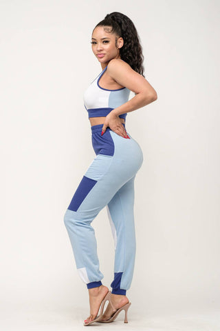 Color Block Tank Top And Waistband Pants Set