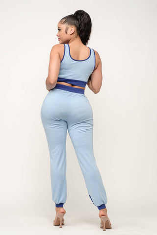 Color Block Tank Top And Waistband Pants Set