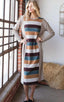 Colorblock Striped Dress-Taupe