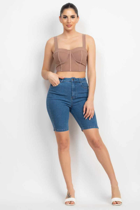 Contrasting Mesh Padded Tank Top-Mocha