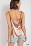 Cowl neck satin camisole with chain strap-Taupe