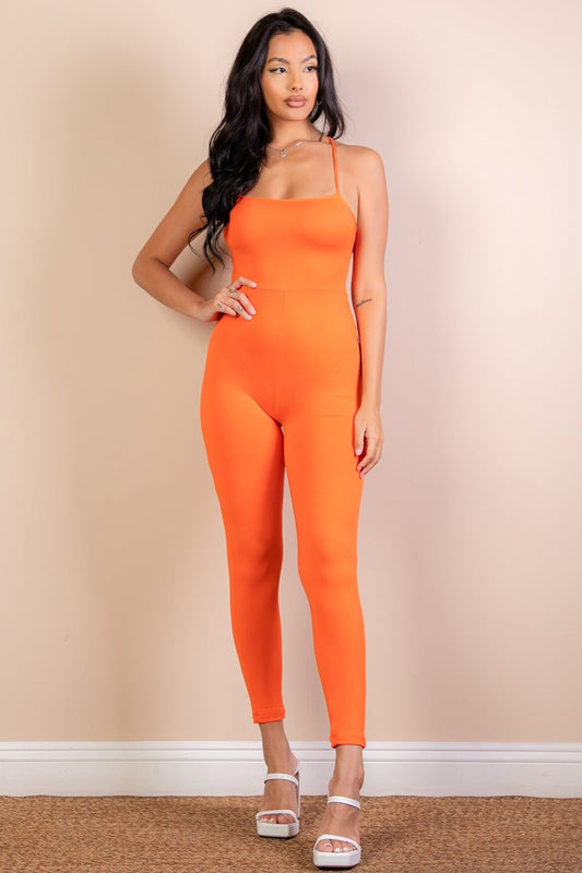 Criss-Cross Open Back Bodycon Jumpsuit