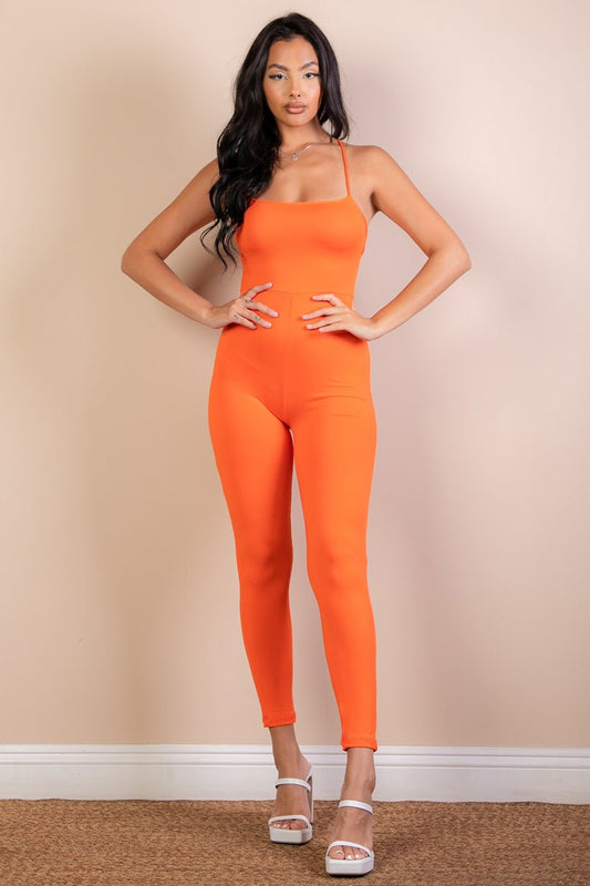 Criss-Cross Open Back Bodycon Jumpsuit