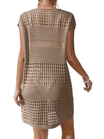 Crochet Beach Cover Up Dress | Hollow Out V-Neck Knit Swimsuit Coverup
