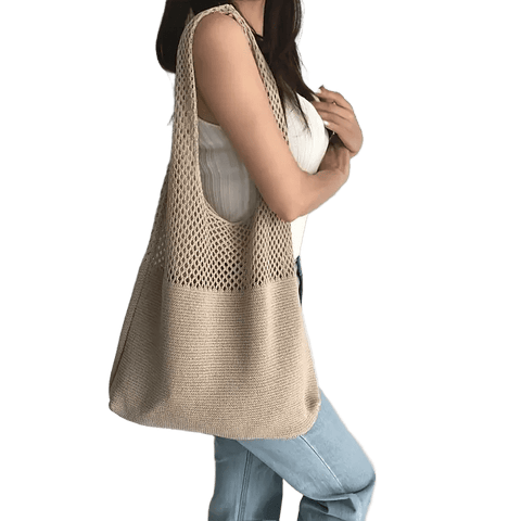 Crochet Mesh Tote Bag | Handwoven Summer Beach Shoulder Bag | Eco-Friendly