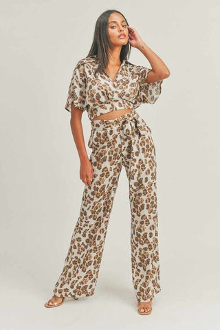 Crop Top Animal Print Set-Brown