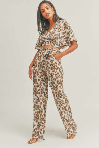Crop Top Animal Print Set-Brown