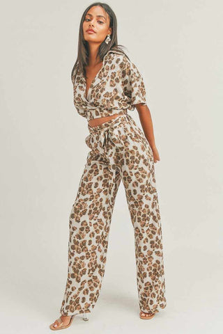 Crop Top Animal Print Set-Brown