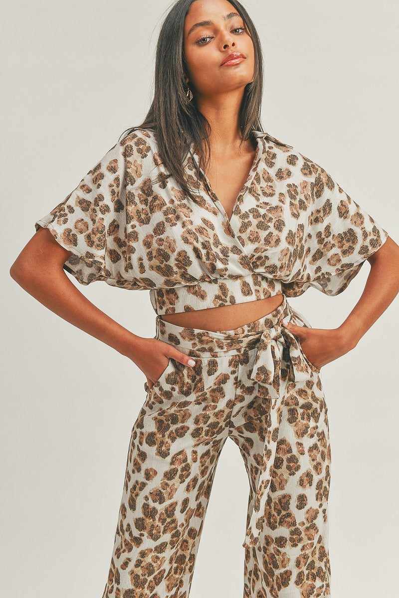 Crop Top Animal Print Set-Brown