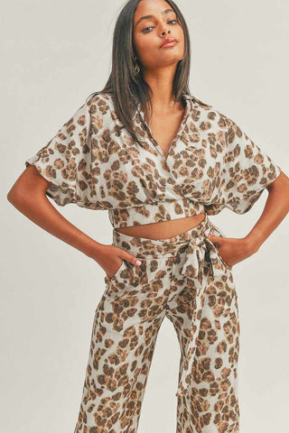 Crop Top Animal Print Set-Brown