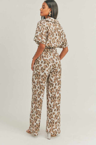 Crop Top Animal Print Set-Brown