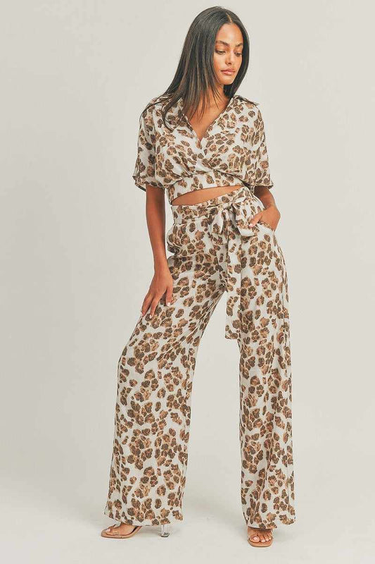 Crop Top Animal Print Set-Brown