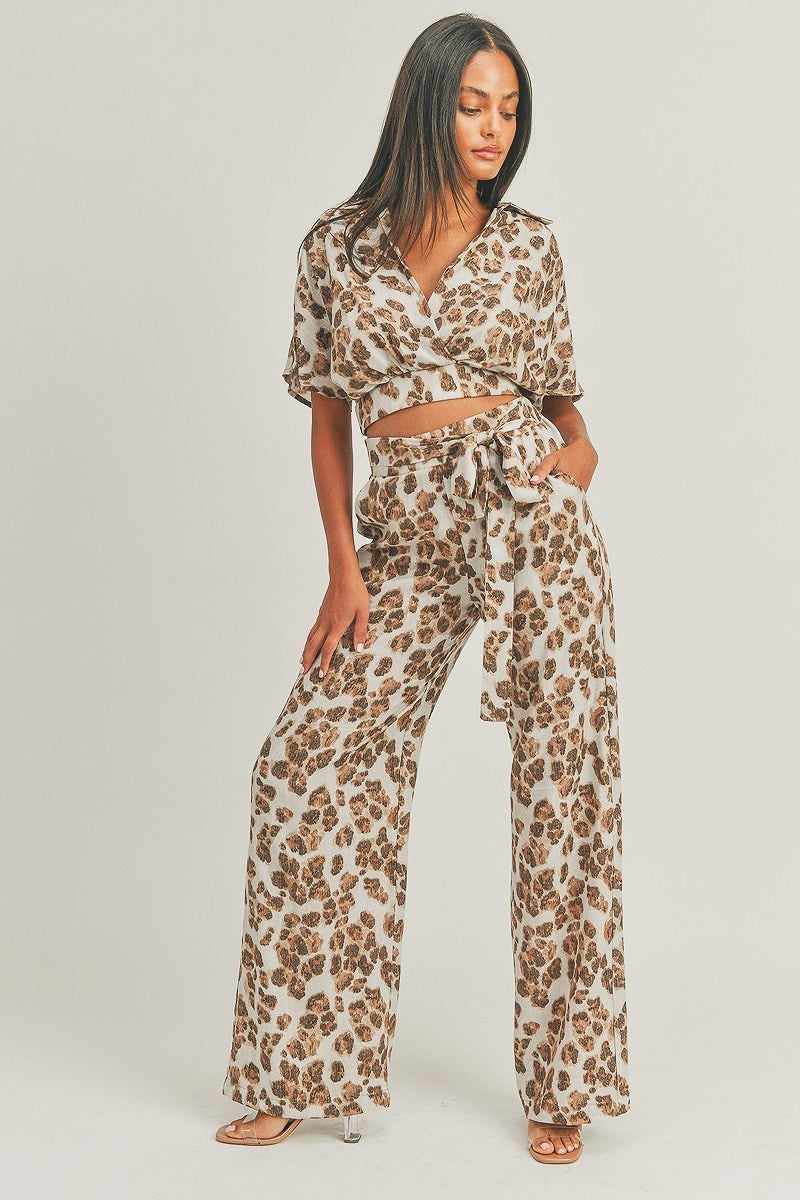 Crop Top Animal Print Set-Brown