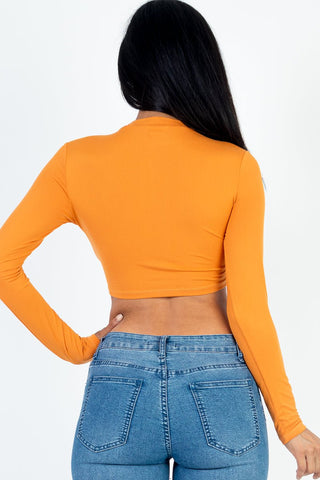 Cropped Long Sleeve Crew Neck Top | Soft Stretch
