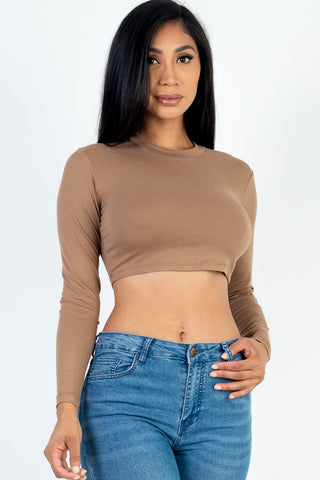 Cropped Long Sleeve Crew Neck Top | Soft Stretch