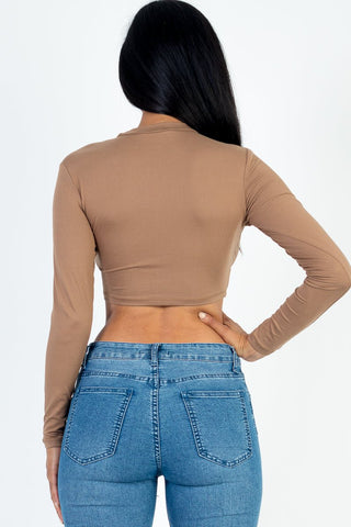 Cropped Long Sleeve Crew Neck Top | Soft Stretch