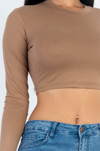 Cropped Long Sleeve Crew Neck Top | Soft Stretch
