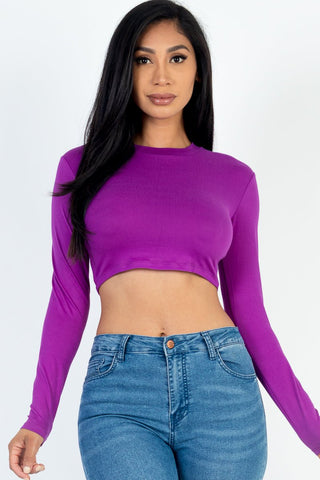 Cropped Long Sleeve Crew Neck Top | Soft Stretch