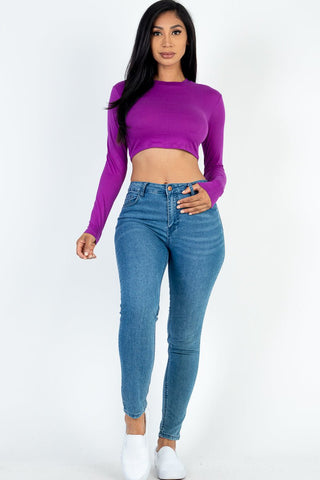 Cropped Long Sleeve Crew Neck Top | Soft Stretch