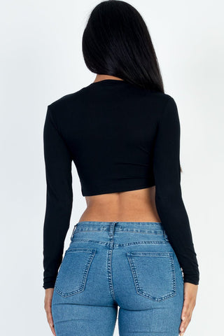 Cropped Long Sleeve Crew Neck Top | Soft Stretch
