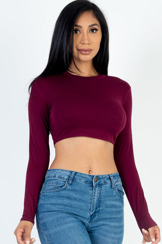 Cropped Long Sleeve Crew Neck Top | Soft Stretch