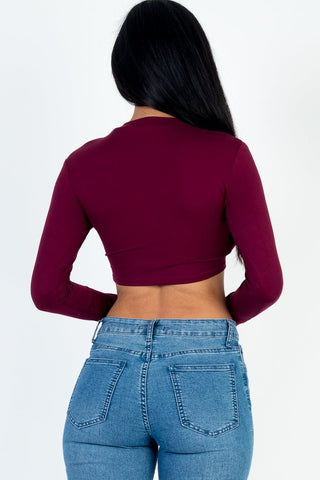 Cropped Long Sleeve Crew Neck Top | Soft Stretch