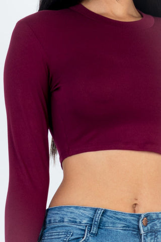 Cropped Long Sleeve Crew Neck Top | Soft Stretch