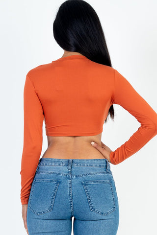 Cropped Long Sleeve Crew Neck Top | Soft Stretch