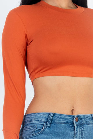 Cropped Long Sleeve Crew Neck Top | Soft Stretch