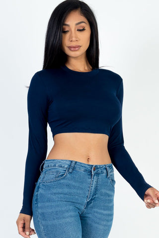 Cropped Long Sleeve Crew Neck Top | Soft Stretch