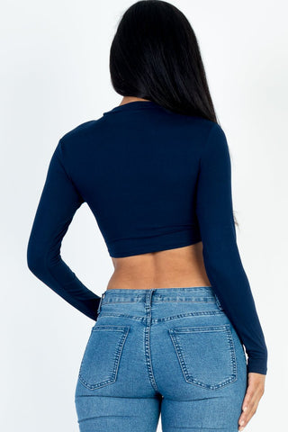 Cropped Long Sleeve Crew Neck Top | Soft Stretch