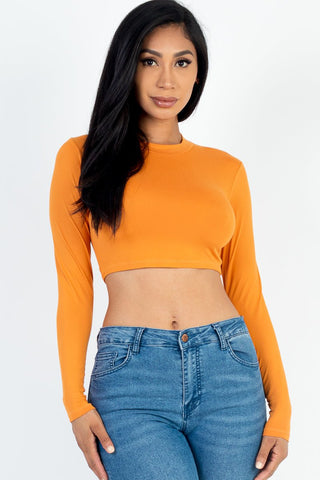 Cropped Long Sleeve Crew Neck Top | Soft Stretch