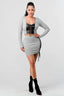 Cropped Long Sleeve Shirt & Faux Leather Mini Skirt-Grey