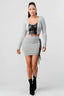 Cropped Long Sleeve Shirt & Faux Leather Mini Skirt-Grey