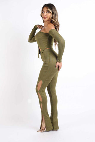 Cutout Ribbed Set-Olive